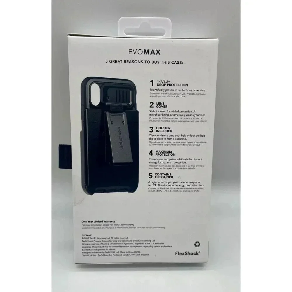 Tech21 Evo Max Phone‎ Case for iPhone X & XS Belt Holster Lens Cover Heavy Duty